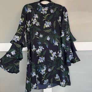 Bisou's Project Boho Floral Blue Black Womens Dress‎ Size M/L
